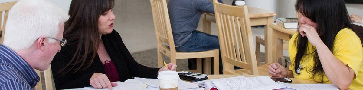 Students working at a table together